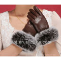 Благородная кожаная перчатка с манжетой из меха лиса